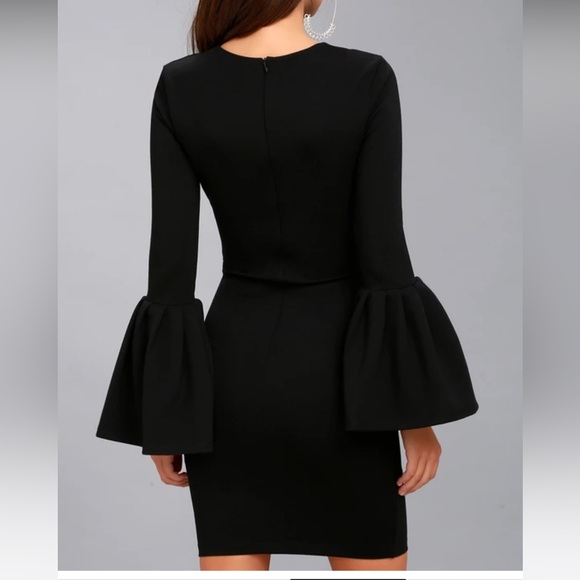 Lulu’s | Double Flair Black Long Sleeve Bodycon Dress - Picture 3 of 7